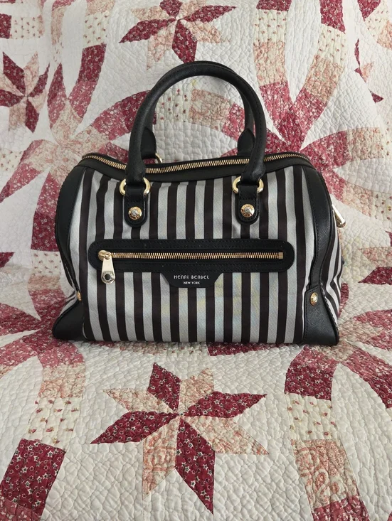 henri bendel Black and Grey Striped Dome Satchel with Gold Hardware