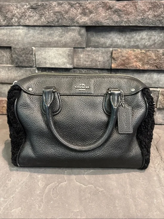 Coach Mini Bennet Black Leather Satchel with Shearling Sides - G1593-F36689
