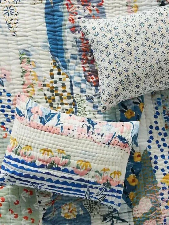 Anthropologie Rosalind Print Cotton Voile Quilted Shams