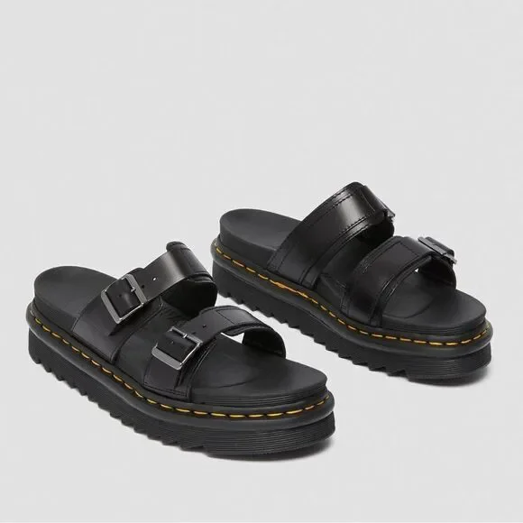 Dr. Martens MYLES BRANDO LEATHER BUCKLE SLIDE SANDALS new sz 10