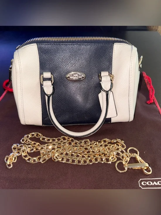 Authentic Coach Mini Bennett Satchel F35533 Navy/White Colorblock Crossbody Bag