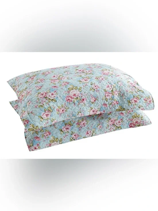 Farmhouse Floral Queen Size Shams 100% Cotton (2-Pack) BLUE ROSE