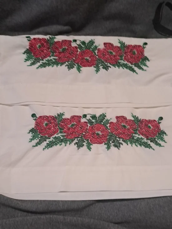 Hand-Embroidered Floral  Pillowcase Vintage