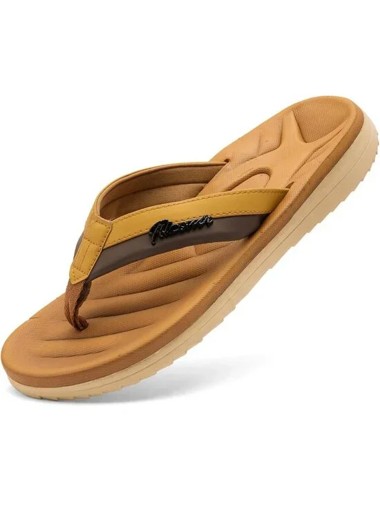 Men's Brown Polyurethane Flip Flops Comfortable Outdoor Thong Sandals Casual