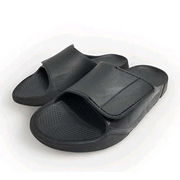 OOFOS OOahh Sport Flex Slide Sandals Black Adjustable Recovery Mens 8 Womens 10