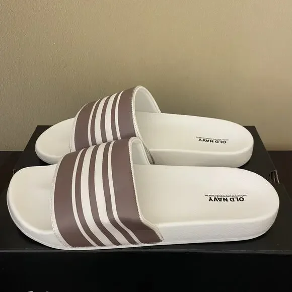 Old Navy White‎ & Brown Stripe Slide Men’s Sandals