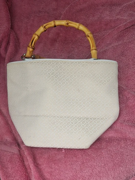 Talbots White Leather Trim Purse with Bamboo-Style Handles