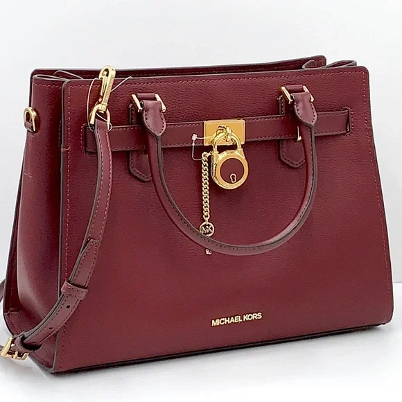 Michael Kors Hamilton Meidum Satchel Shoulder Crossbody Bag Dark Cherry color