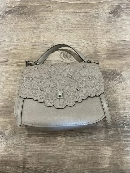 Michael Kors Floral Applique Top Handle Satchel in Light Taupe