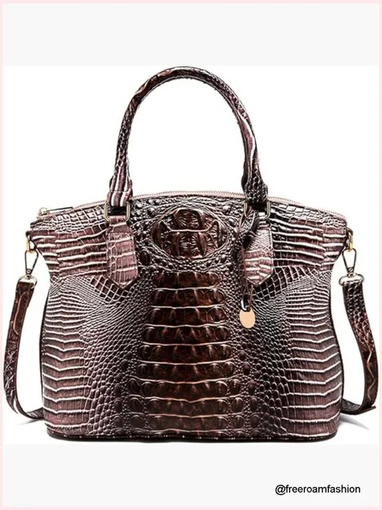 Satchel Tote Bag with Faux Croc Embossed Pattern, Crossbody, Laptop Fit