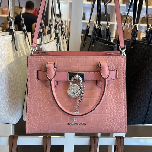 MICHAEL KORS Hamilton Small Crocodile Embossed Faux Leather Satchel Primrose NWT