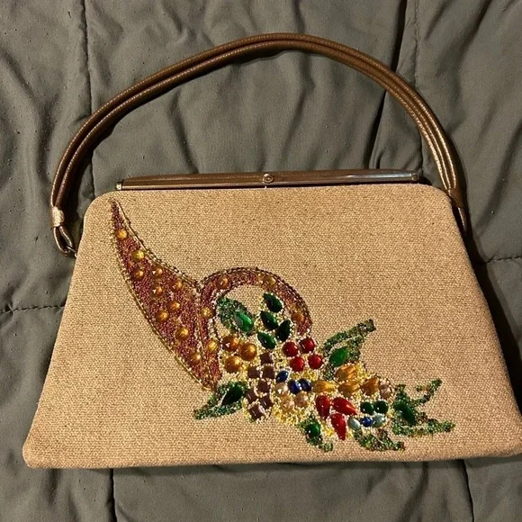 Vintage Caron of Houston Beaded Cornucopia Purse