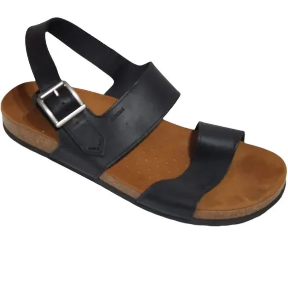 GEOX Mens Size 45/12 Respira 3 Strap Sandals Leather Cork insole Italy LkNw‎