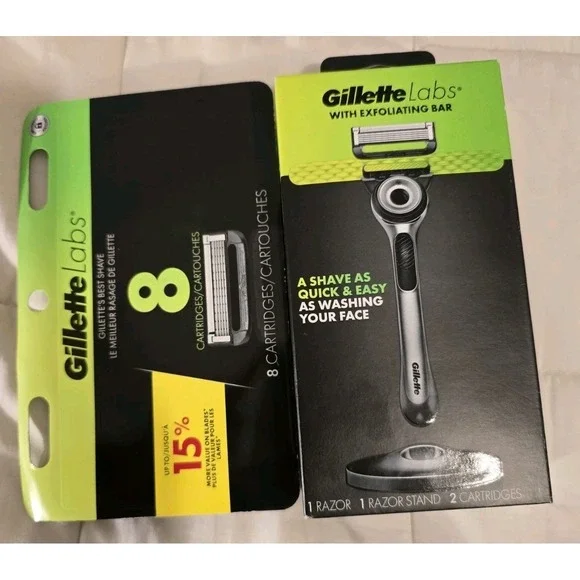 Gillette Labs Razor & Stand + 10‎ Cartridges,  With Exfoliating Bar New In Box