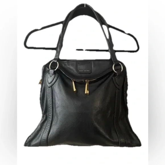 Marc JACOBS Black Wellington Fulton Leather Satchel Bag Large Purse Tote $1300