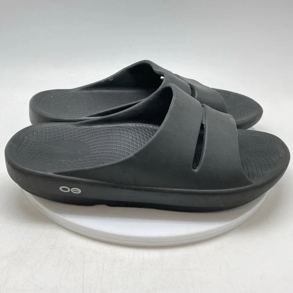 Oofos OOahh Sport Sandals Mens 8 Womens‎ 10 Black Open Slip On Recovery Rubber