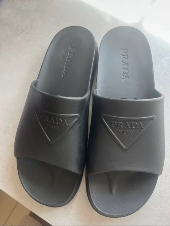 Prada Matte Black Logo Slide Sandals