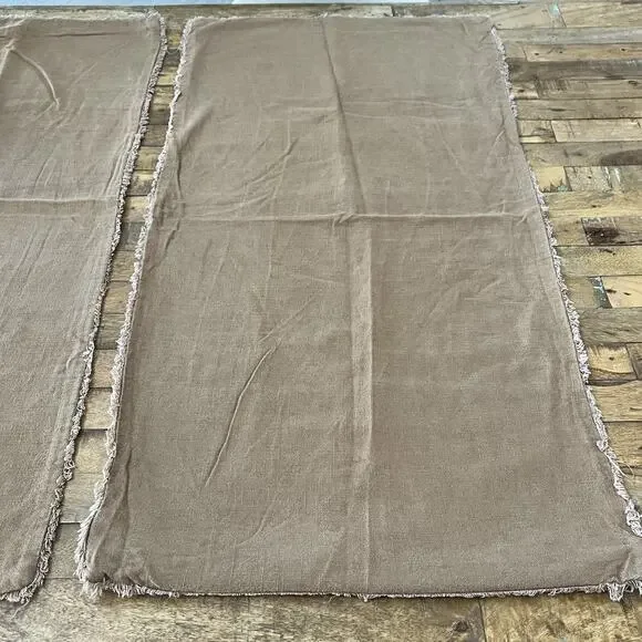 Casaluna King Pillow Shams (2) Linen Blend Brown w/ Frayed Edges Zipper Closure