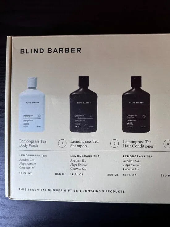 Blind Barber Essential Shower Gift Set Lemongrass Tea Body Wash Shampoo 3 Pc