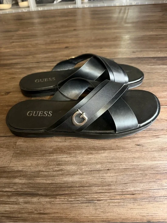 Guess Black Crisscross Logo Slide Sandals size 12