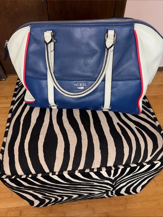 GUESS Navy, White and Red Trim Dome Satchel