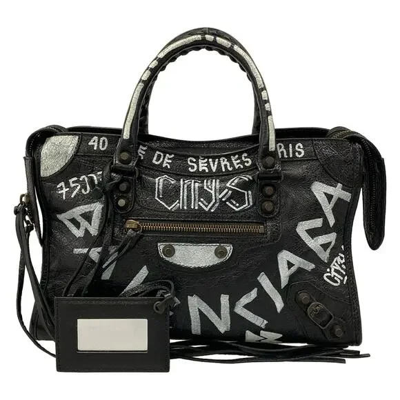 Balenciaga Graphic Classic City S Handbag 431621 Black White