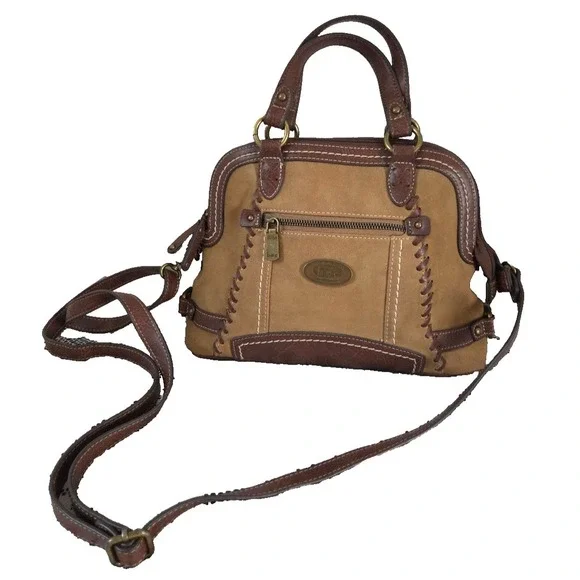 b.o.c. Oakley Dome‎ Satchel Handbag Brown Faux Suede & Leather Adjustable Strap