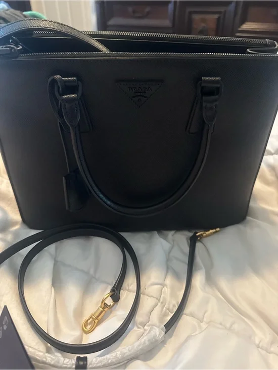 Prada Black Saffiano Leather Satchel with Gold Hardware