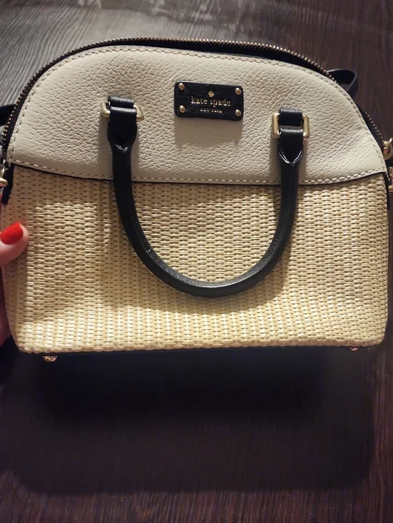 kate spade Cream and Black Woven Dome Satchel with Gold Hardware