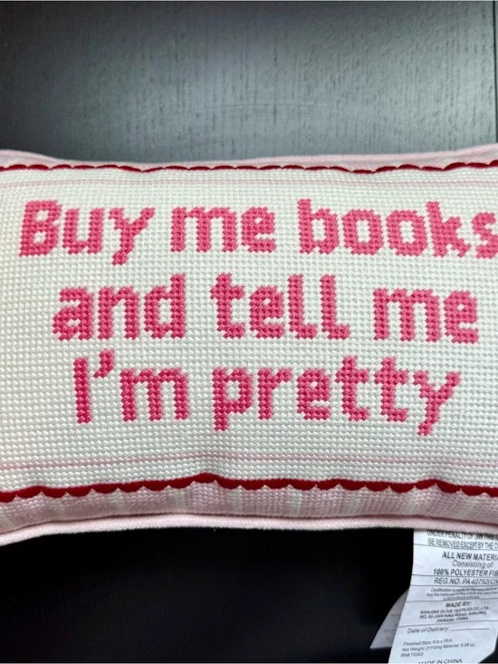NEW buy me books and tell me I’m pretty needpoint book pillow