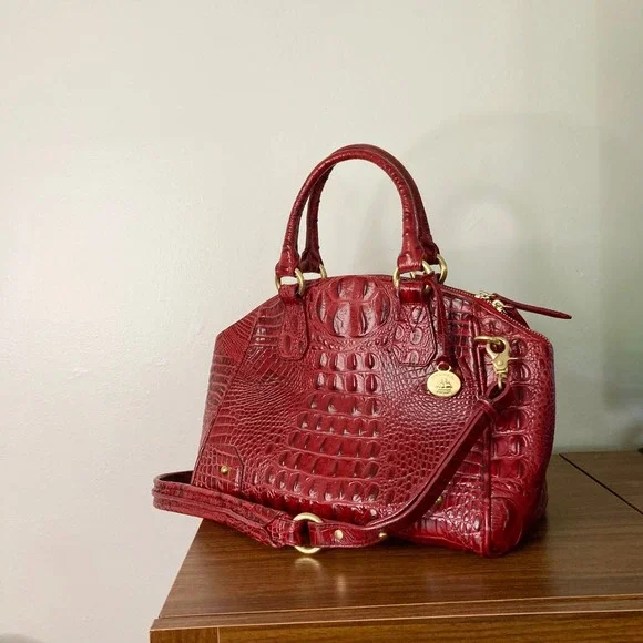 Brahmin Duxbury Satchel Ruby Red Croc Embossed Leather Handbag Crossbody