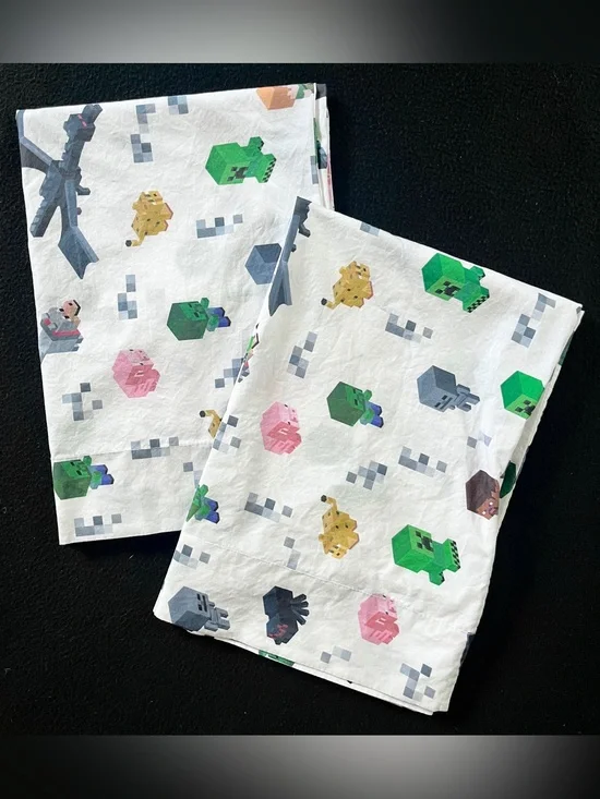 x2 EUC Pottery Barn Kids Minecraft Standard Pillowcases 100% Organic Cotton Set