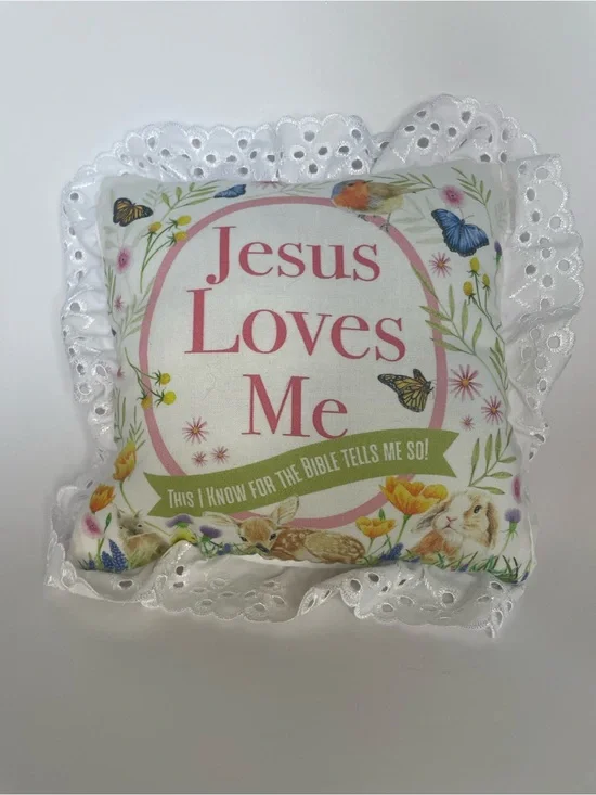 Jesus Loves Me Decorative Accent Pillow - Pink & White