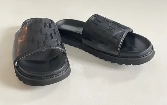 EUC Karl Lagerfeld Men Size 13 M Paris Monogram Slide Open Toe Sandals Black