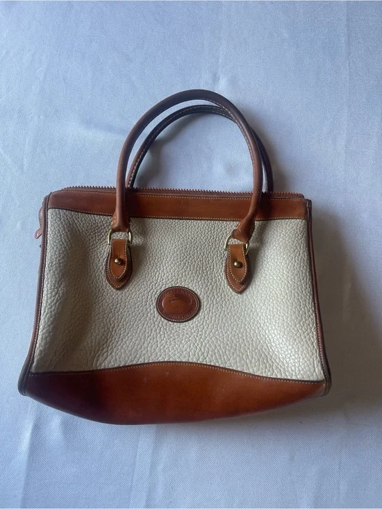 Dooney & Bourke All Weather Leather satchel Bag Vintage 80’s Purse Cream Brown
