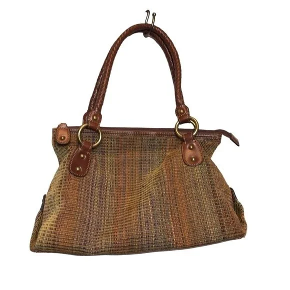 Fossil braided leather trim woven‎ shoulder baguette bag purse