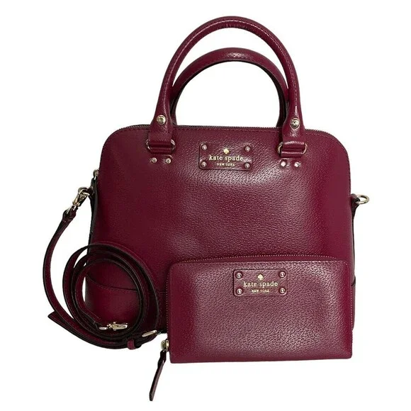Kate Spade Small Rachelle Wellesley Satchel Fuchsia Pink Crossbody & Zip Wallet