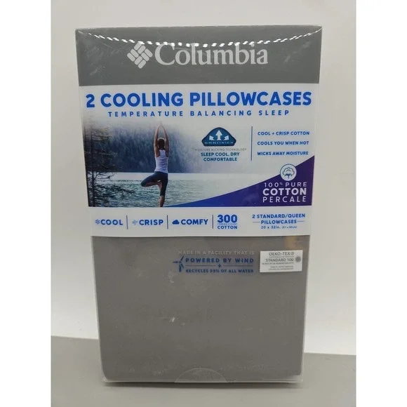 Columbia 2‎ Cooling Pillowcases 300 Thread Count Cotton Standard/Queen New