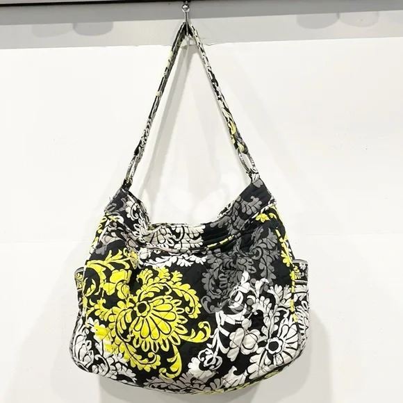 Vera Bradley Retired Yellow Black Baroque‎ Satchel Magnet Shoulder Handbag Hobo