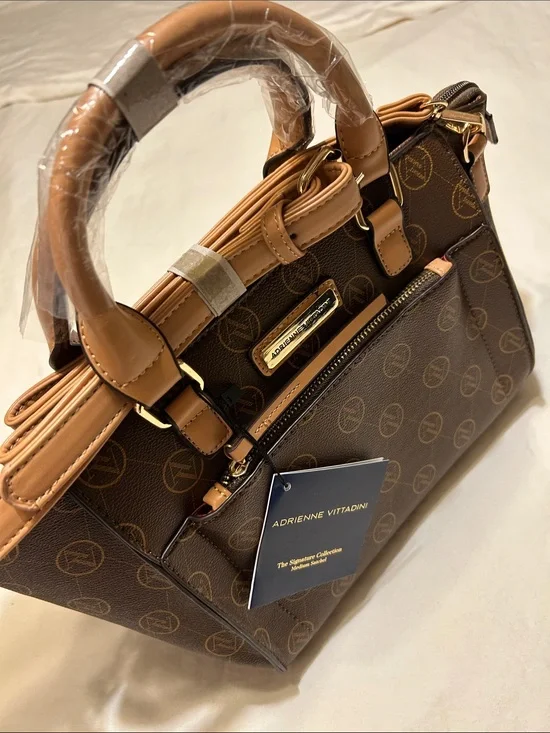 Adrienne Vittadini Brown & Tan Logo Satchel