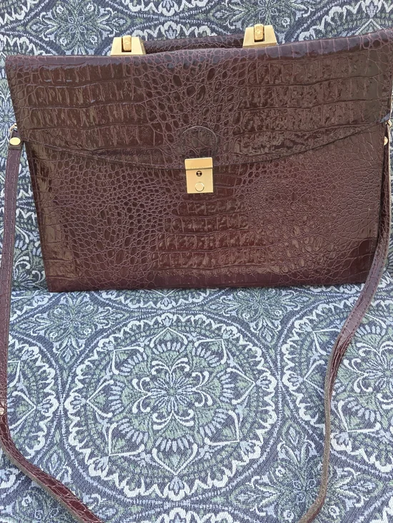 Vintage 1980s Italian Leather Briefcase Crocodile Embossed Burgundy Oxblood Atta