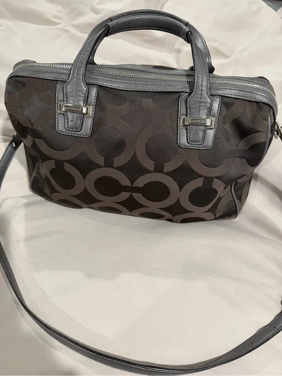 Coach Dark Brown Logo Satchel with Gray Trim