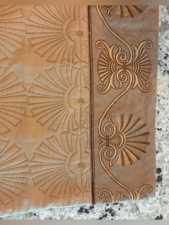 VTG Intricate Fan or Starburst Quilted Pillow Sham - Muted Tan/Bronze 24X34”