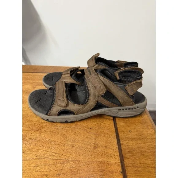 Merrell Men's Cambrian Strap Dark Earth Hiking Water Sandals Leather Adjustable