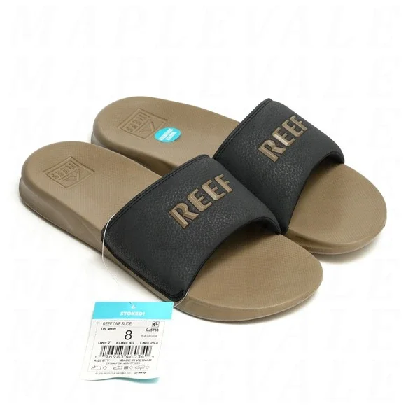Reef One Slide Sandal - Men's Sz 8 - Black/Fossil Brown Beach Slides CJ5733 NWT