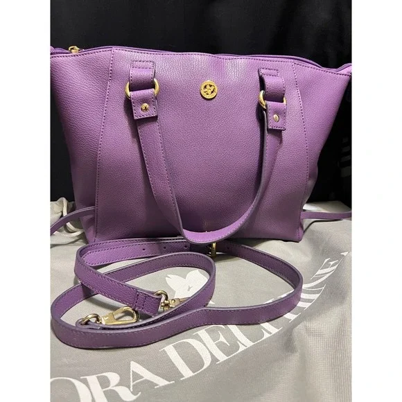Dora Delphine Purple Leather‎ Satchel Crossbody Bag Gold Hardware Purse