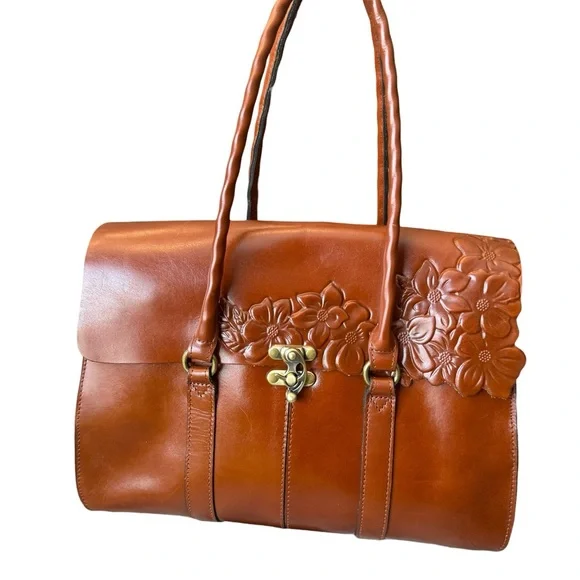 Patricia Nash‎ Vienna Satchel Handbag Tan Tooled Leather Floral Bag NEW Luxury