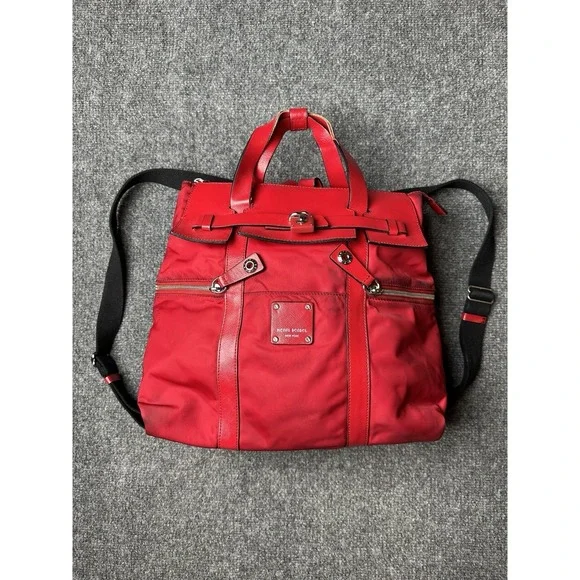 Womens Henri Bendel Red‎ Nylon Leather Trim Satchel Tote Bag, Size One Size
