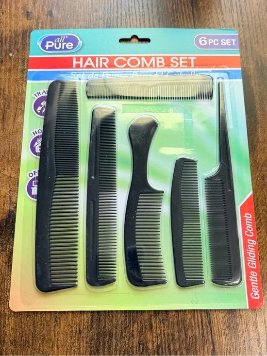 Black 6-Piece Men's Hair Comb Set