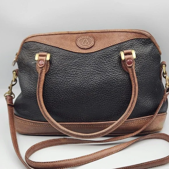 Vintage Liz Claiborne Leather Satchel Black Brown Bag Made in Korea‎ 12 Inch